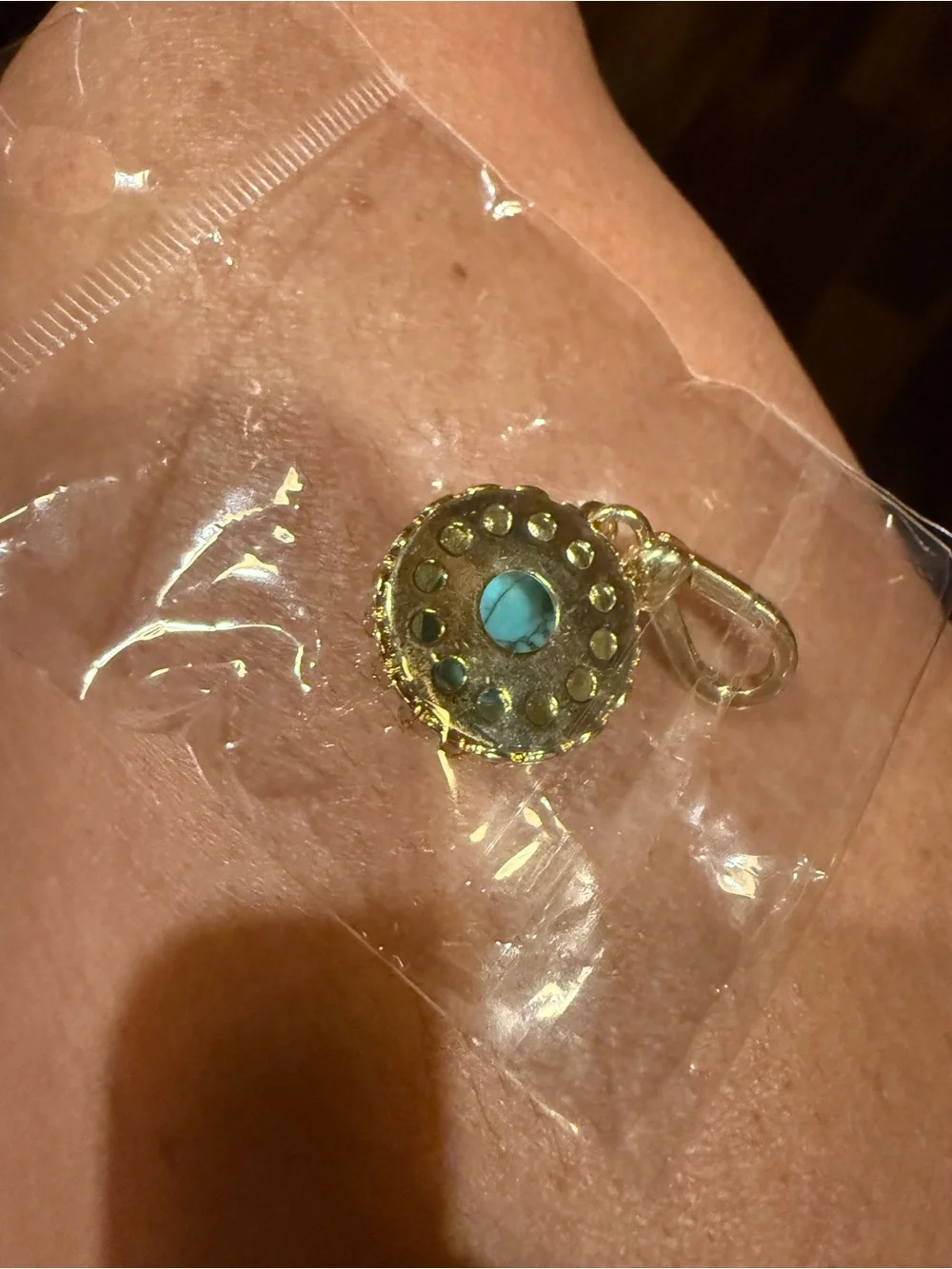 Feed Me Gems Gold Texas Turquoise Pendant Charm for your favorite jewelry - NEW